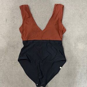Summersalt Brown and Black One Piece V-Neck Swimsuit